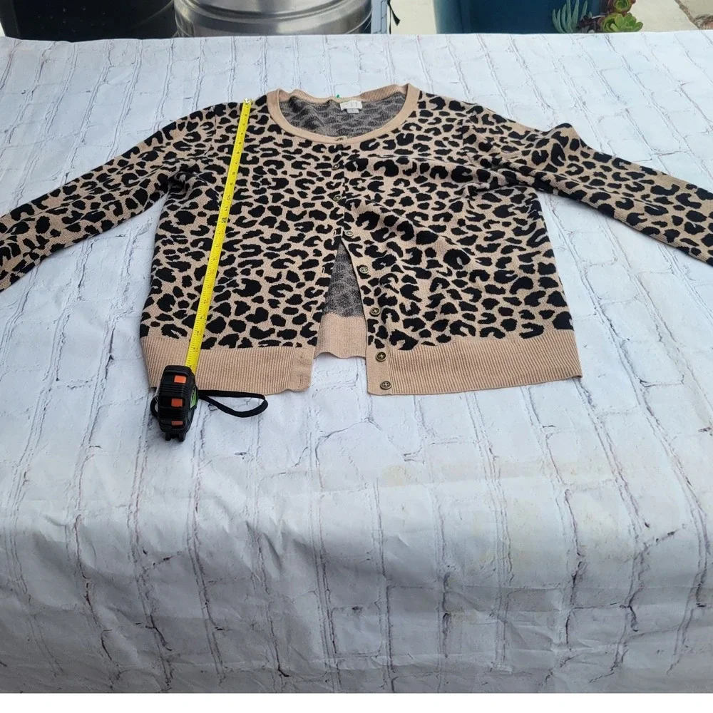 A New Day Womens Leopard Print Button Front Cardigan Sweater Tan Black Large
